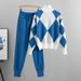 Women's Clothing Casual knitted plaid sweater two-piece set_ipsvogv.com