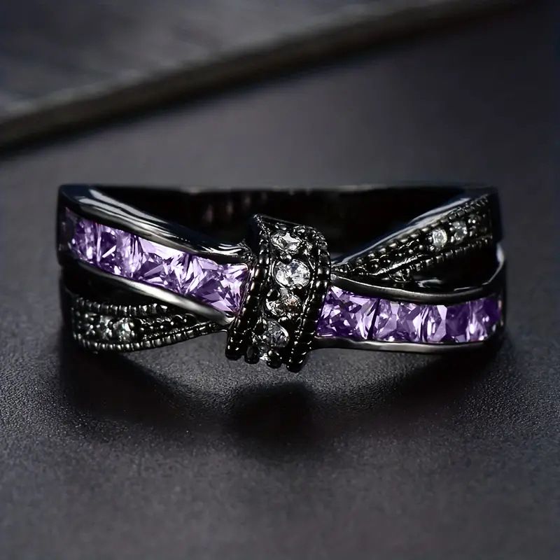 Cao Shi's Sweet Cool Girl Must Have Ring For Women, Black Purple, Small And Unique Personalized Jewelry, Double Layer_ipsvogv.com