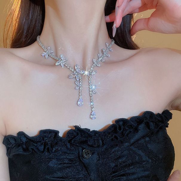 tassel Zircon Butterfly Necklace Earring Set, Fashionable And Luxurious Design, Collarbone Chain, Banquet Dress Set, ! Design, Chain,_ipsvogv.com
