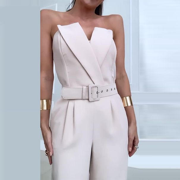 Women's Summer New Fashion Tube Top Waist Solid Color Wide Leg Jumpsuit Women's Clothing_ipsvogv.com