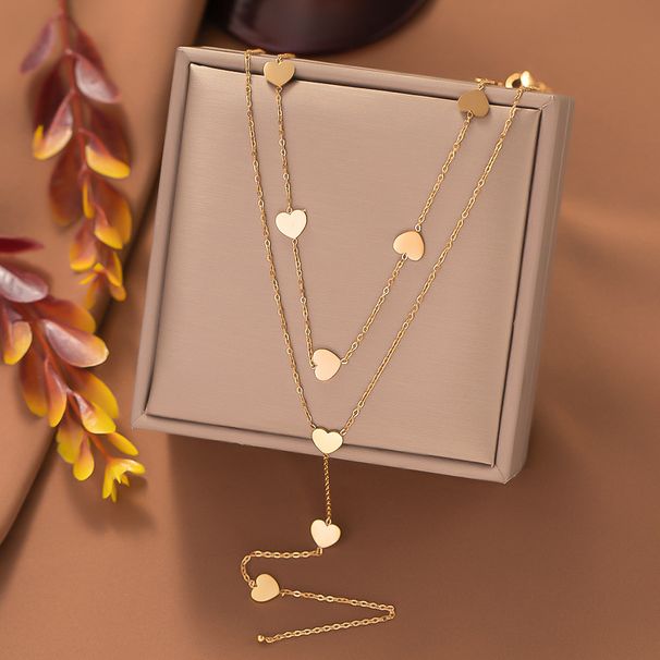 Titanium Steel Necklace Korean Edition Double Layered Love Tassel Personalized Simple Fashion Versatile Collar Chain For_ipsvogv.com