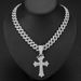 Full diamond crown cross pendant necklace, alloy diamond necklace for men and women, diamond shaped Cuban chain_ipsvogv.com