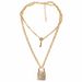 Jewelry Creative Gold Diamond Set Key Lock Pendant Double layer Necklace for Women 12850_ipsvogv.com