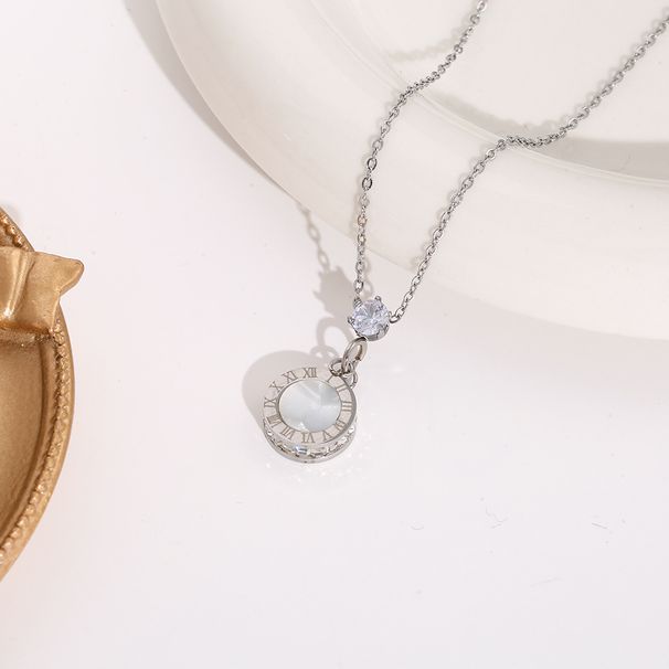 Titanium steel black and white double-sided Roman necklace for women, simple and easy to match temperament, light and_ipsvogv.com