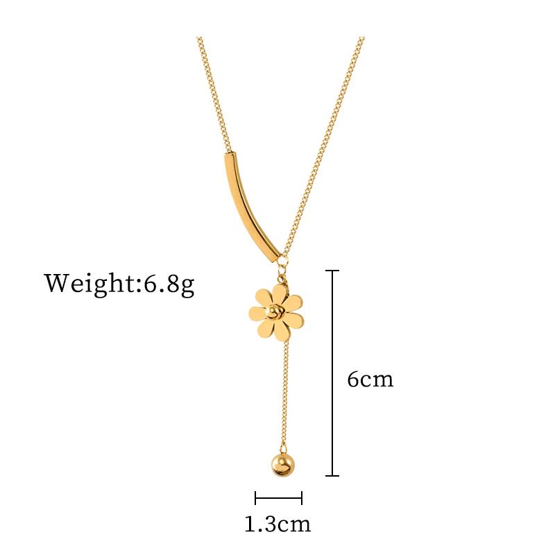 【 Full Body Titanium Steel 】 Flower Round Bead Personality Extremely Simple Wind Furnace Real Gold Necklace For Women_ipsvogv.com