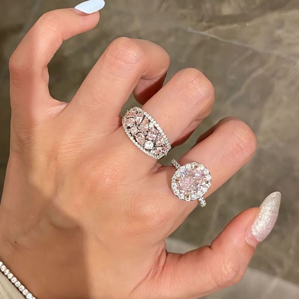 Vintage Style Pink Diamond Micro Inlaid Zircon Ring, Light Luxury Full Of Sparkling Diamonds, Exquisite And Luxurious_ipsvogv.com