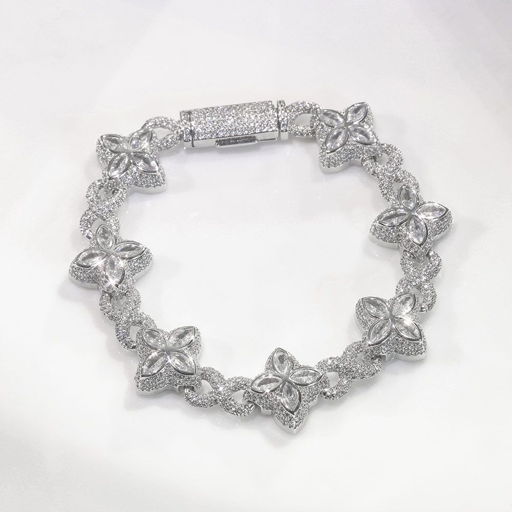 Men's Jewelry Four Leaf Clover Zircon Eight Character Cuban Bracelet Hip Hop Men's Bracelet High End All Match Trendy Hand Jewelry_ipsvogv.com