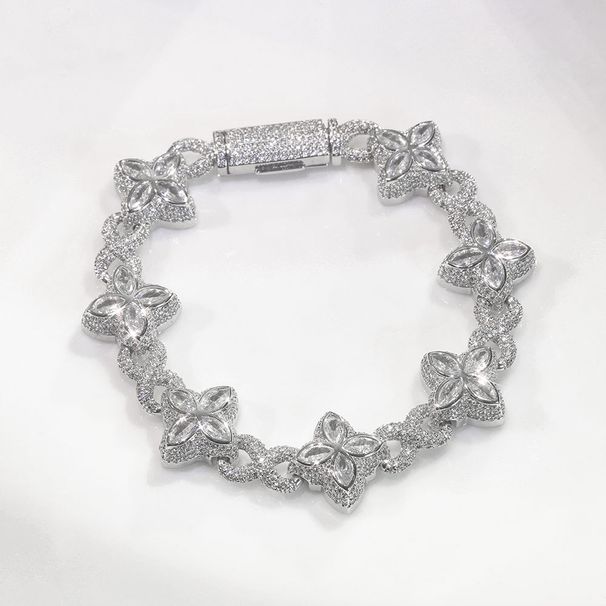 Men's Jewelry Four Leaf Clover Zircon Eight Character Cuban Bracelet Hip Hop Men's Bracelet High End All Match Trendy Hand Jewelry_ipsvogv.com