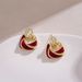 Women's earrings high-end retro slim geometric earrings 2023 autumn and winter burgundy earrings Hong Kong style earrings for women_ipsvogv.com