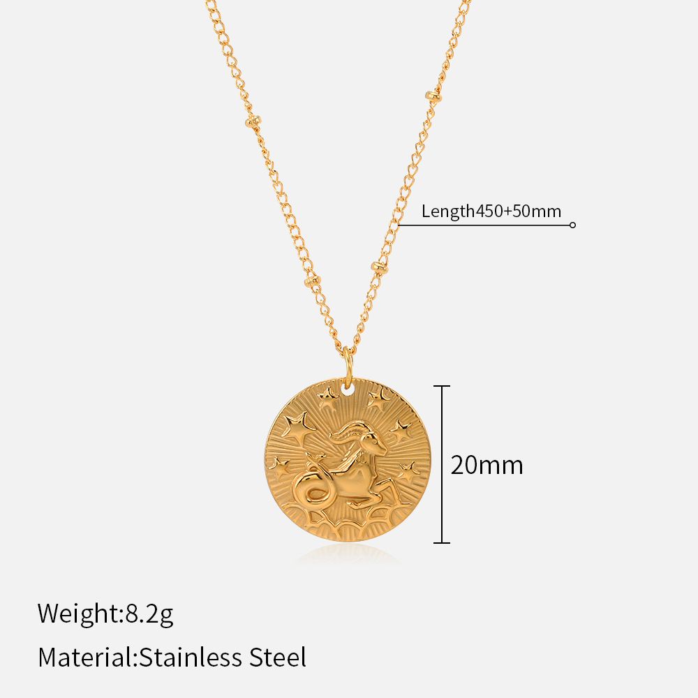 12 Zodiac Stainless Steel Necklace - Fashionable Zodiac Relief Clavicle Chain For Women & Men_ipsvogv.com