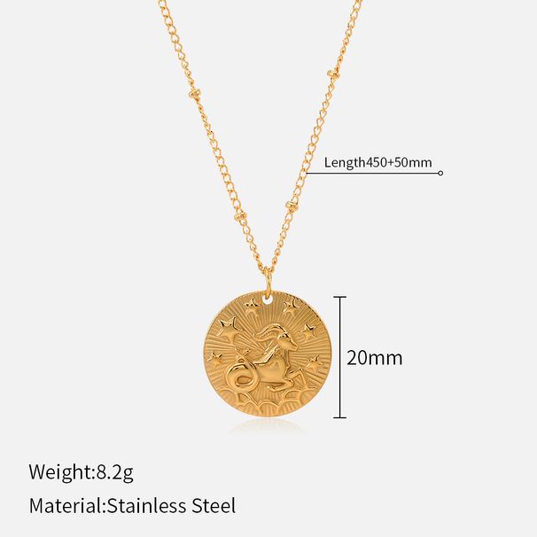 12 Zodiac Stainless Steel Necklace - Fashionable Zodiac Relief Clavicle Chain For Women & Men_ipsvogv.com