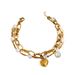 Japanese Korean Pearl Heart Bracelet, Women's Titanium Steel Thick And Thin Double-layer Mixed Chain, Electroplated_ipsvogv.com