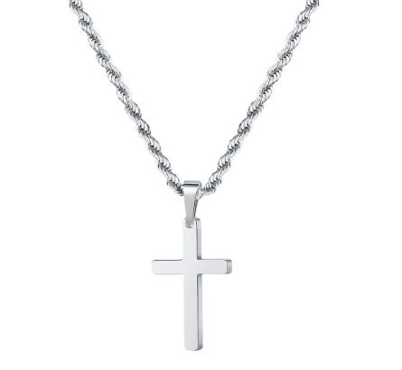 hot-selling stainless steel double-layer twisted chain cross pendant necklace personality hip-hop men's jewelry_ipsvogv.com