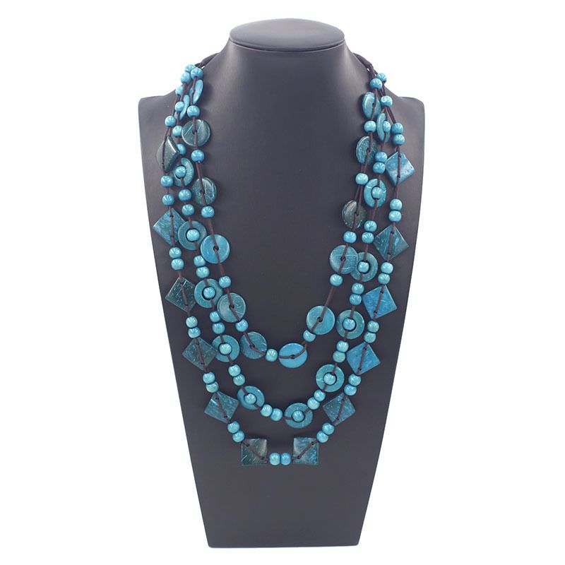 Exaggerated Medium To Long Geometric Square Piece Colored Wooden Bead Bohemian Women's Pendant Necklace_ipsvogv.com
