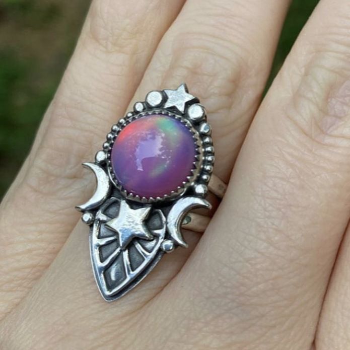 Sanjie Personality Punk Alloy Inlaid Gradient Artificial Ring Exaggerated Star And Moon Jewelry Ornament_ipsvogv.com