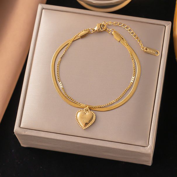 Stless Steel Set Necklace, Double-layer Heart-shaped Letter Jewelry, Internet Famous, Same Style, Non Fading Ankle_ipsvogv.com