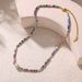 Hepburn Style New Geometric Pearl Pendant String, Colorful Natural Stone Square Cut Necklace, Titanium Steel_ipsvogv.com