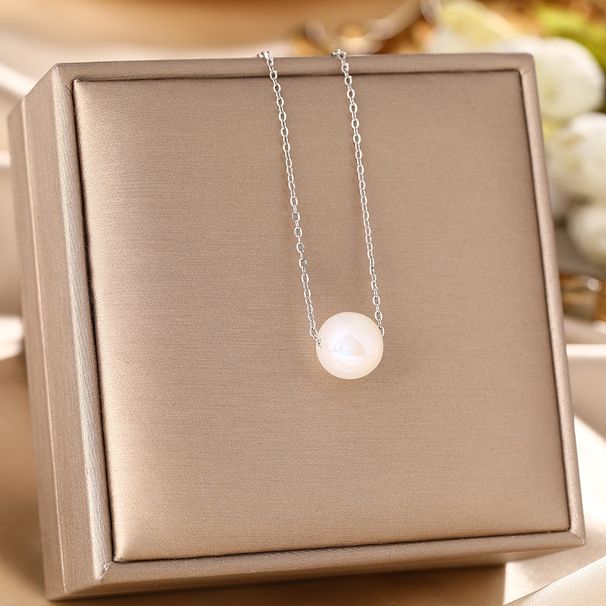 Japanese Korean Versatile Necklace, Women's Single Pearl Pendant, Titanium Steel Lock Chain, Simple And Niche Design_ipsvogv.com