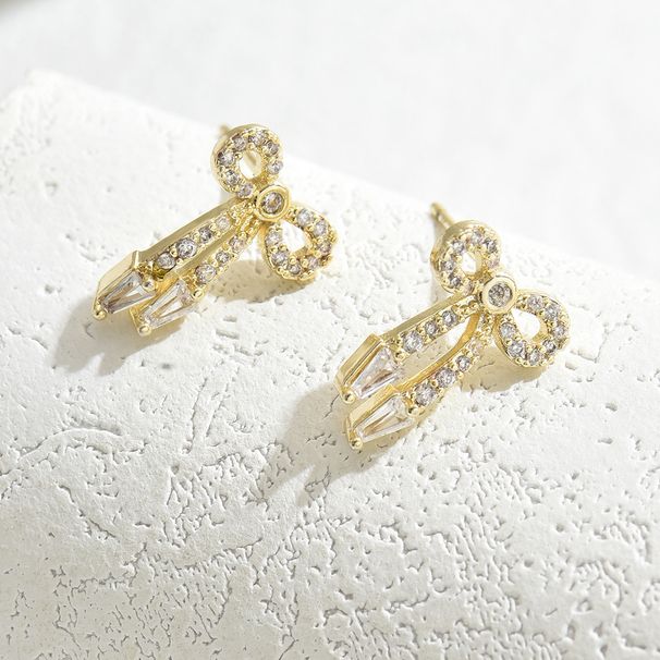Minimally designed Korean style bow with zircon inlay for female niche, internet famous versatile and earrings_ipsvogv.com