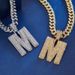 Alloy Rhinestone Personality Trendy Square 26 English Alphabet Pendant Hip Hop Necklace_ipsvogv.com