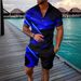 Men's Fashion Casual Suit 3D Printed Zipper Short Sleeve Polo Shirt Shorts 2-Piece Set_ipsvogv.com