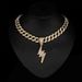 Unisex Trendy Men's Cool Full Diamond Lightning Pendant Necklace Hip Hop Style Street Dance Rap Wear Cuban Chain Necklace_ipsvogv.com