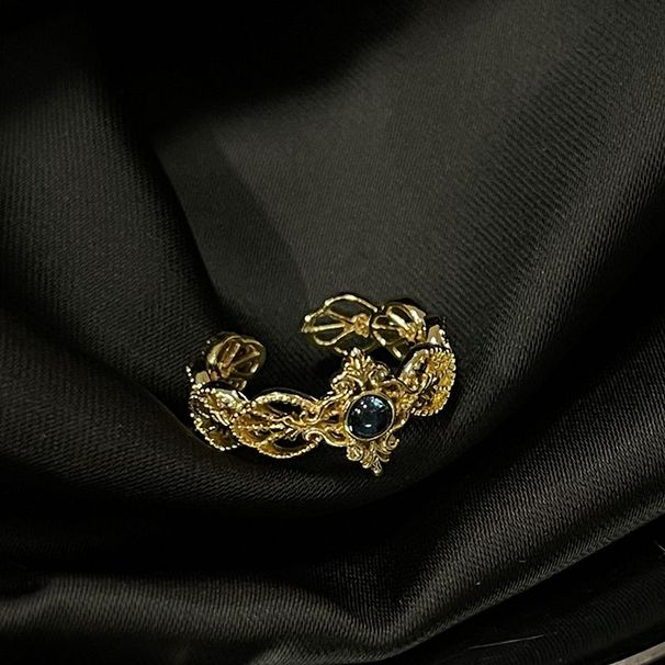 vintage Zircon High-end Aged Sparkling Middle Diamond Open With Niche Design, Light Luxury French Ring Design,_ipsvogv.com