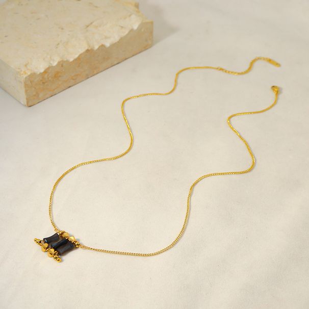 Women's Jewelry Fashion Retro INS Style Natural Stone Pendant Clavicle Necklace K Gold Plated Multi Layer Stacked Titanium Steel Necklace_ipsvogv.com