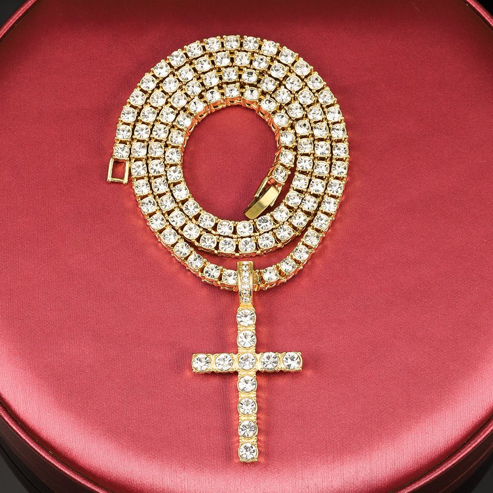 Unique Fashion Tennis Necklace Cross Unisex Hip-Hop Style Full Diamond Trendy Street Accessories_ipsvogv.com