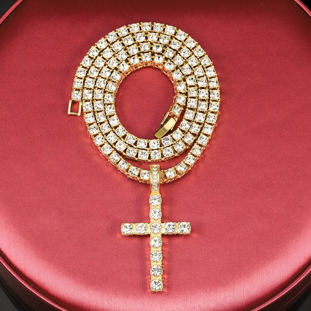 Unique Fashion Tennis Necklace Cross Unisex Hip-Hop Style Full Diamond Trendy Street Accessories_ipsvogv.com