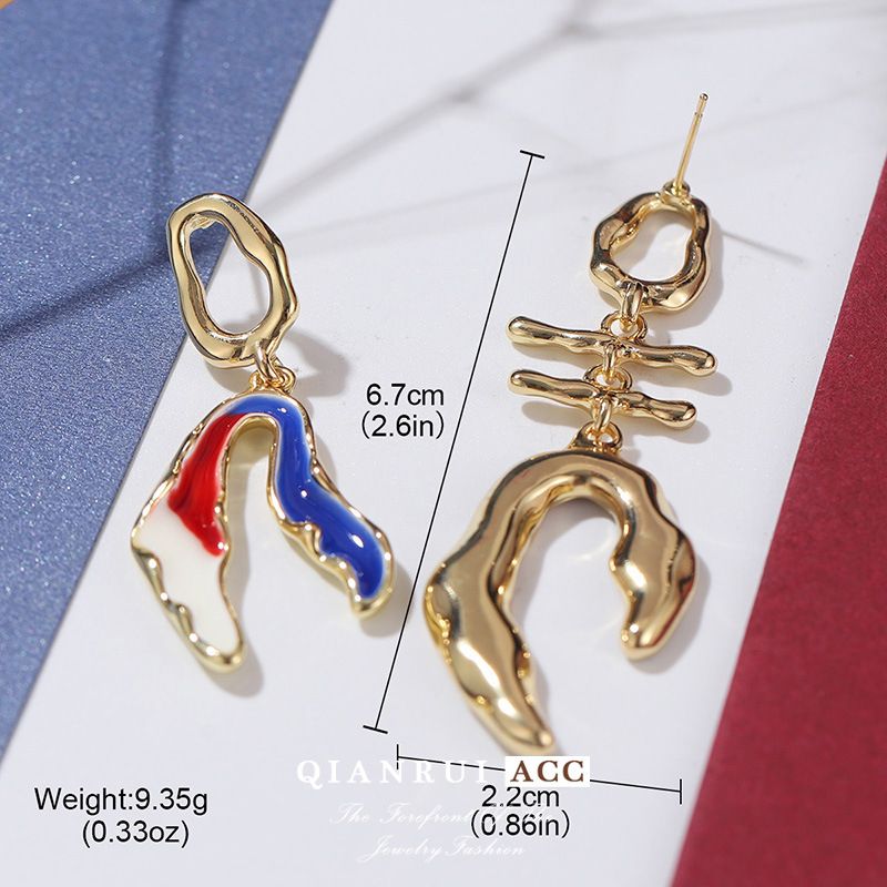 Vintage Contrast Color Irregular Earrings Summer Paris Theme Fashion All Match New Personality Simple Earrings_ipsvogv.com