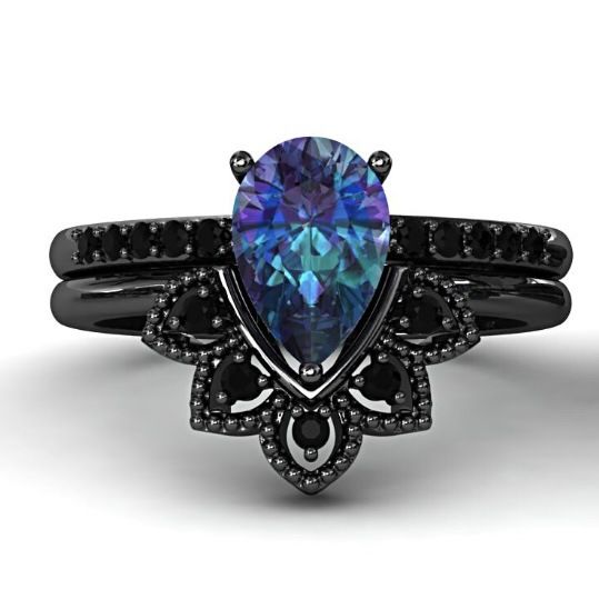Sanjie's New Gun Black Matching Ring Inlaid With Colorful Zircon Rings For Women's Accessories_ipsvogv.com