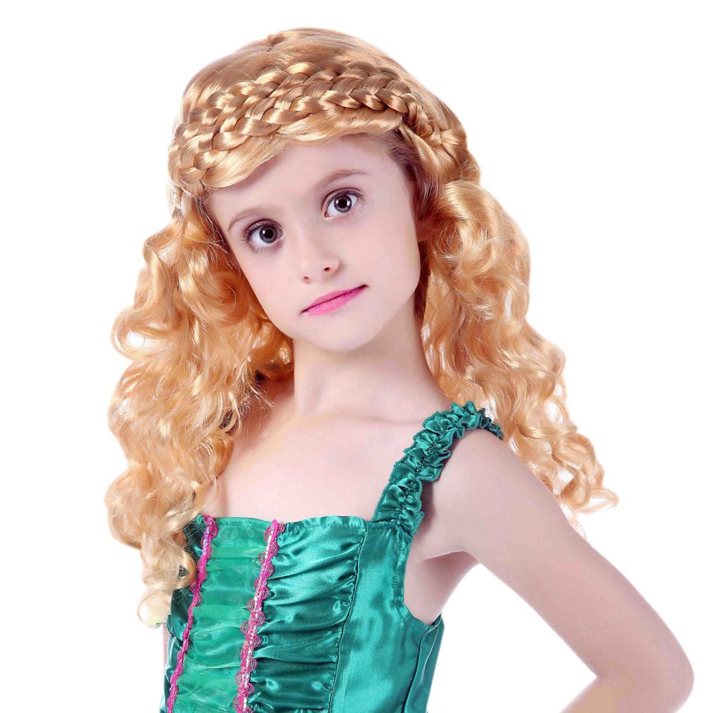 Children's Day Halloween Christmas girl performance cos princess golden hair braided long curly hair_ipsvogv.com