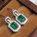 Cao Shi Element Classic Atmosphere Rectangular Green With Diamond Perforated Emerald Zircon Earrings For Women_ipsvogv.com