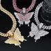 Hip Hop Style Jewelry Fashion Alloy Full Diamond Unisex Butterfly Pendant Cuban Chain_ipsvogv.com