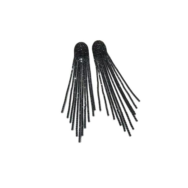 Exaggerated full diamond earrings, super long tassel rhinestone earrings, wedding dress earrings_ipsvogv.com