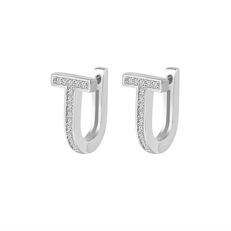 Women's Jewelry Inlaid Zircon U Shaped Earrings High End Design Temperament Fashion T Shaped Earrings Simple Earrings_ipsvogv.com