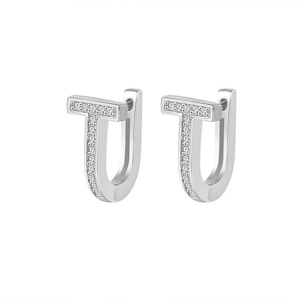 Women's Jewelry Inlaid Zircon U Shaped Earrings High End Design Temperament Fashion T Shaped Earrings Simple Earrings_ipsvogv.com