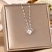 Korean Version Gold-plated Hollowed Out Titanium Steel Necklace For Women, Minimalist Square With Diamond Pendant, Mesh_ipsvogv.com