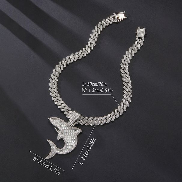 Hip Hop Shark Pendant High Quality Fashion T Square Diamond Alloy Cuban Chain Necklace Pendant_ipsvogv.com