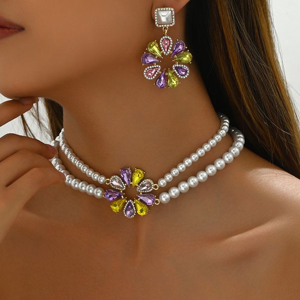Commuting style necklace, flower design earrings, versatile, niche and high-end bead jewelry set_ipsvogv.com