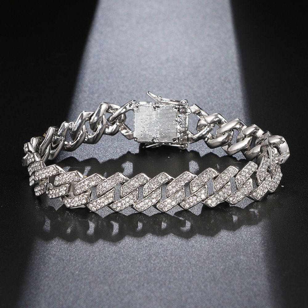 Hip Hop Bracelet Micro Pave Zircon Men's Bar Chain 14mm Diamond Cuban_ipsvogv.com