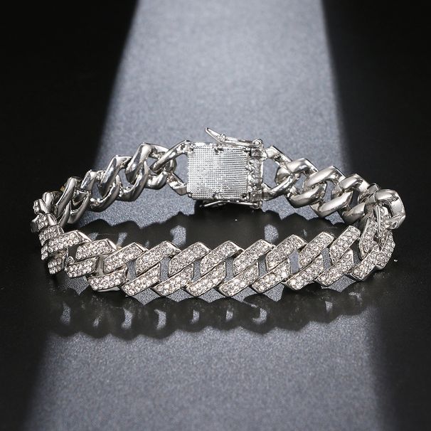 Hip Hop Bracelet Micro Pave Zircon Men's Bar Chain 14mm Diamond Cuban_ipsvogv.com