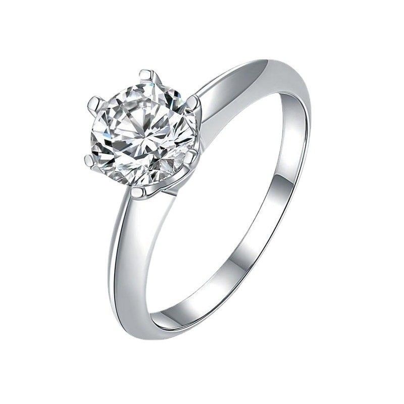 New Mosang Pure Silver Luxury Style T Family One Carat Simulated Diamond Six Claw Women's Ring_ipsvogv.com