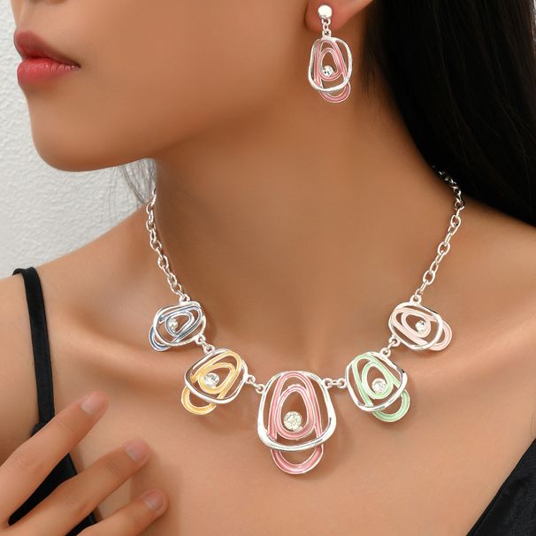 Fashion necklace earring set with irregular diamond inlay, long necklace, women's personalized earrings_ipsvogv.com