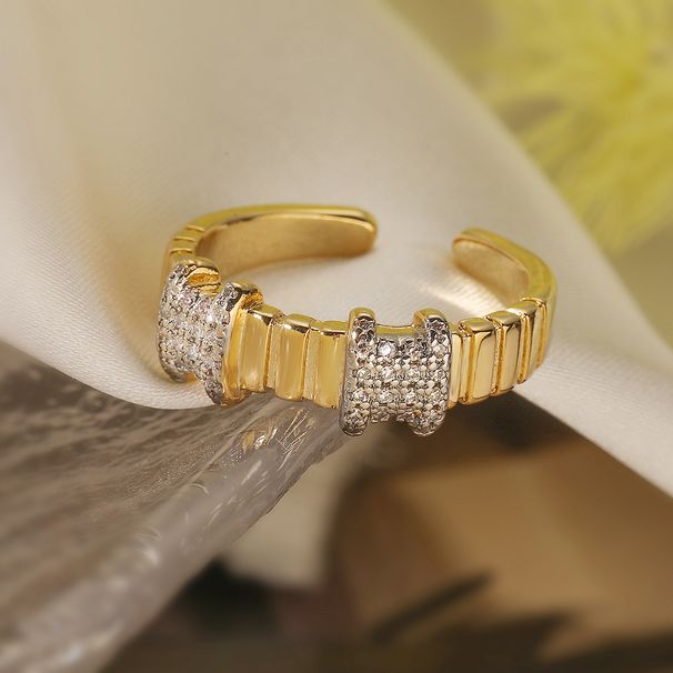 Niche Personality Two Color Electroplating Geometric Open Ring Female INS Fashion Light Luxury Zircon Ring_ipsvogv.com