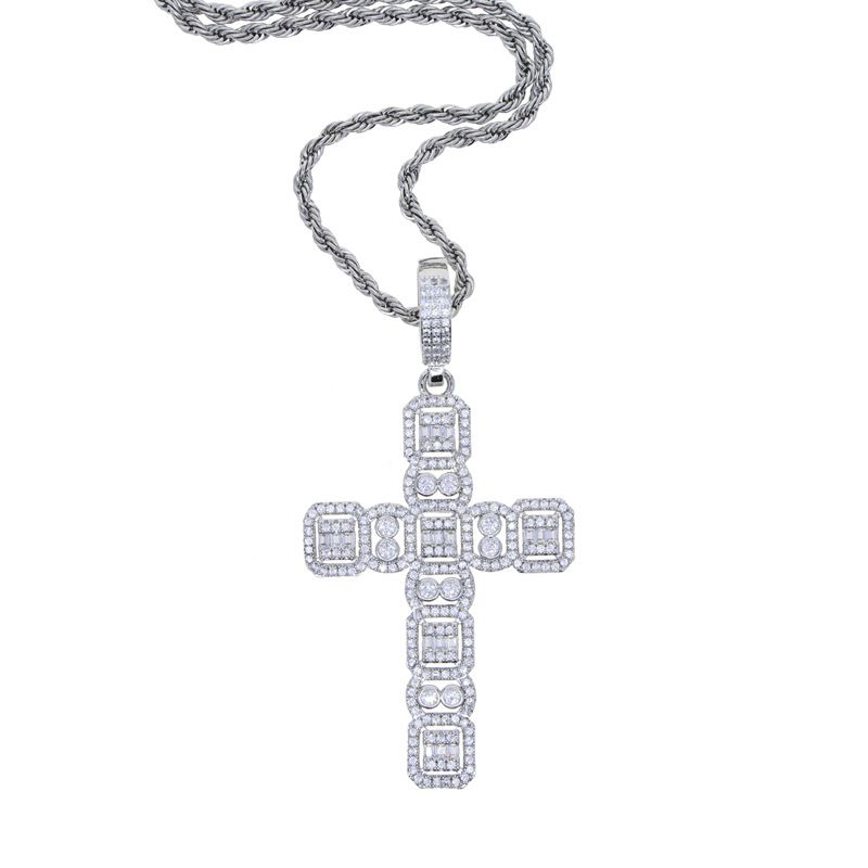 New Zircon Cross Pendant Hip Hop Fashion Trend Men's Necklace_ipsvogv.com