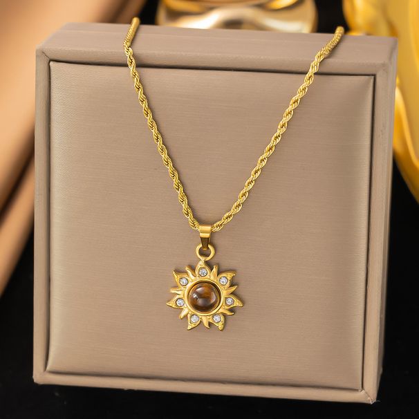 French Style Light Luxury Niche Tiger Eye Stone Titanium Steel Necklace, Real Gold Electroplating, Temperament_ipsvogv.com