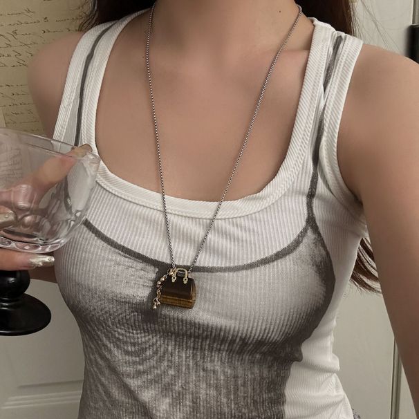 Unisex Personalized Natural Tiger Eye Stone Bag Round Bead Tassel Necklace Niche Internet Celebrity Temperament Fashion Casual Sweater Chain Trendy_ipsvogv.com