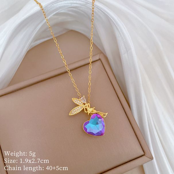 】 Angel 【 Ocean Heart Light Luxury Charm Gorgeous Full Diamond Necklace Women's Versatile Clavicle Titanium Steel Chain 【 】_ipsvogv.com
